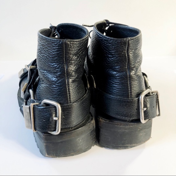 Achilles Ion Gabriel Black Leather Ankle Boots with Silver Buckles - Picture 3 of 9